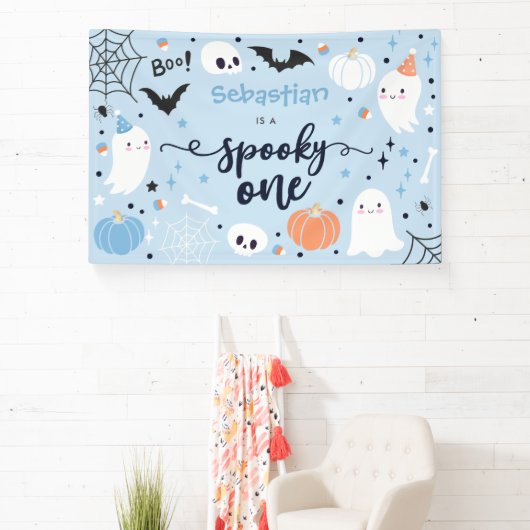Spooky One Cute Halloween Ghost 1e verjaardag Spandoek (Insitu)
