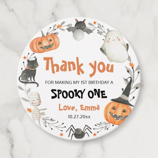 Spooky One Cute Halloween Ghost 1st Birthday Decor Bedankjes Labels (Voorkant)