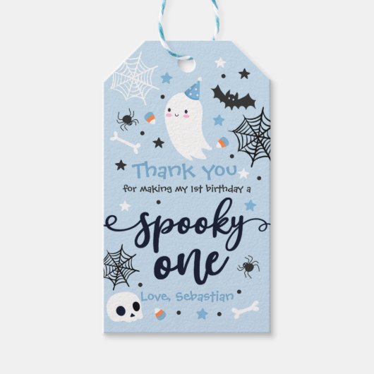 Spooky One Cute Halloween Ghost 1st Birthday Decor Cadeaulabel (Voorkant)