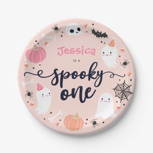 Spooky One Cute Halloween Ghost 1st Birthday Decor Papieren Bordje (Voorkant)