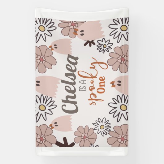 Spooky One Cute Pink Ghost Halloween Custom Spandoek (Verticaal)