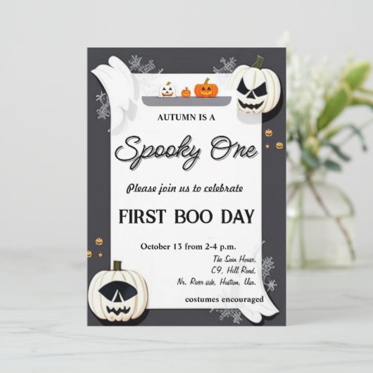 Spooky One First Birthday Invitation Feestdagenkaart (Staand voorkant)