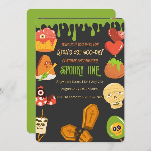 Spooky One First Birthday Invitation Kaart (Voorkant / Achterkant)