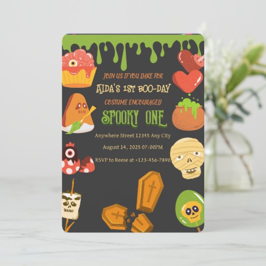 Spooky One First Birthday Invitation Kaart (Staand voorkant)