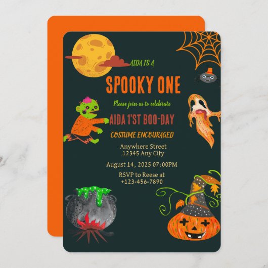 Spooky One First Birthday Invitation Kaart (Voorkant / Achterkant)