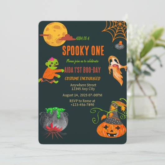 Spooky One First Birthday Invitation Kaart (Staand voorkant)