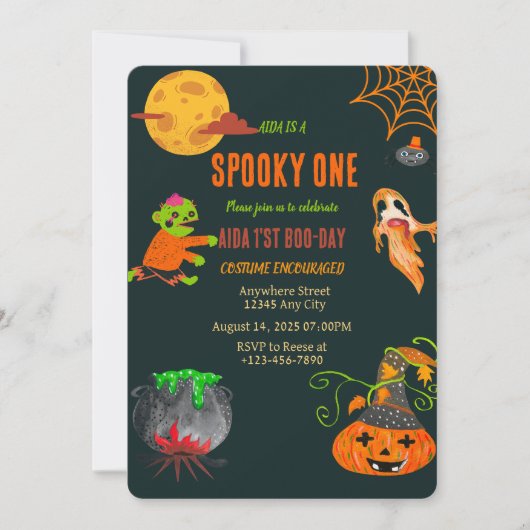 Spooky One First Birthday Invitation Kaart (Voorkant)