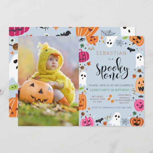 Spooky One foto Halloween 1st Birthday Kaart (Voorkant / Achterkant)