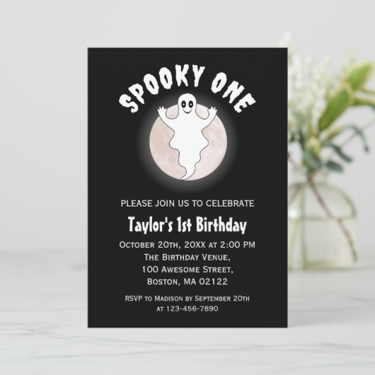 Spooky One Fun Halloween Ghost Eerste 1e Verjaarda Kaart (Staand voorkant)