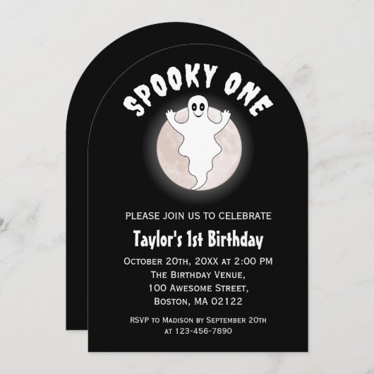 Spooky One Fun Halloween Ghost Eerste 1e Verjaarda Kaart (Voorkant / Achterkant)