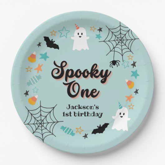 Spooky One Gender Neutral Halloween Birthday Party Papieren Bordje (Voorkant)