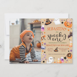 Spooky One Ghost 1e Verjaardag Halloween Kaart