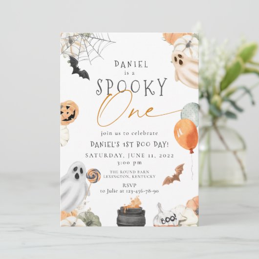 Spooky One Ghost 1e Verjaardag Halloween Kaart (Staand voorkant)