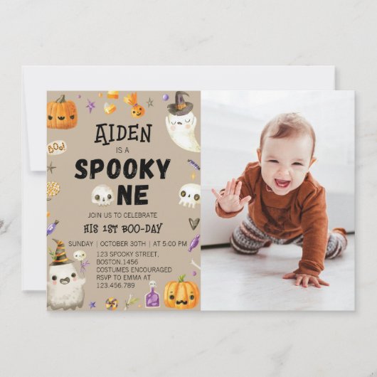 Spooky One Ghost 1e Verjaardagsuitnodiging Kaart (Voorkant)