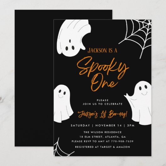 Spooky One Ghost 1st Birthday Invitation Kaart (Voorkant / Achterkant)