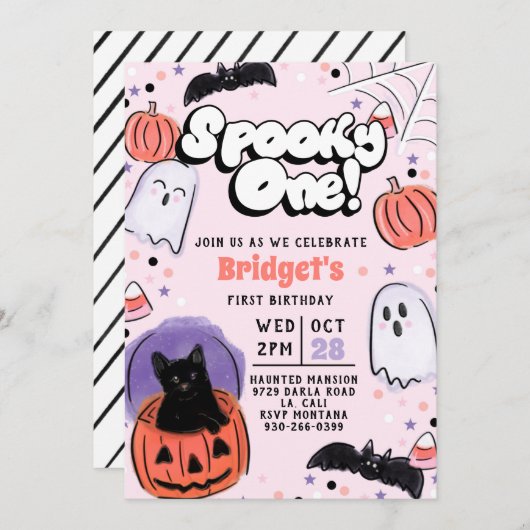 Spooky One! Ghost Birthday Uitnodiging (Voorkant / Achterkant)