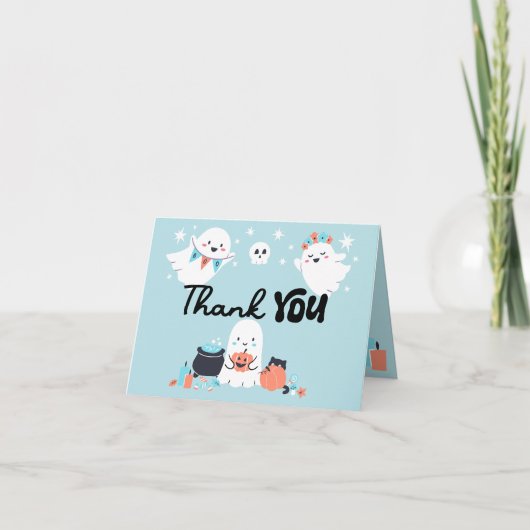 Spooky One Ghost Boy Eerste Verjaardagsfeestje Bedankkaart (Voorkant)