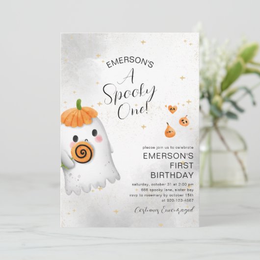 Spooky One Ghost First Birthday Party Kaart (Staand voorkant)