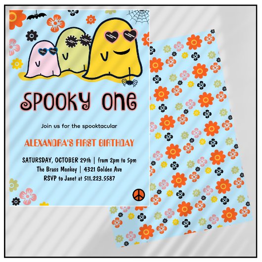 Spooky one Ghost Groovy Halloween 1e verjaardag Kaart