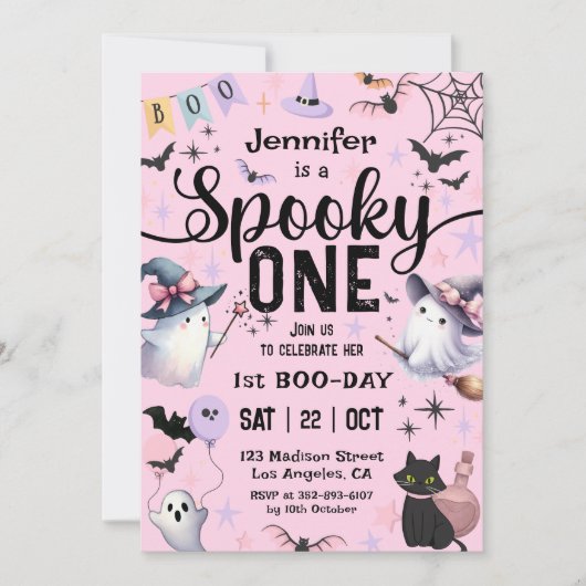 Spooky One Ghost Halloween 1st Birthday Girl Schat Kaart (Voorkant)