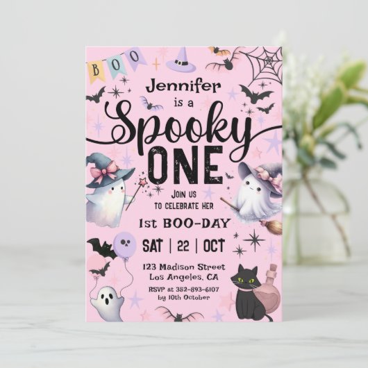 Spooky One Ghost Halloween 1st Birthday Girl Schat Kaart (Staand voorkant)