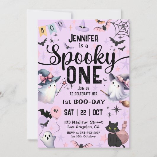 Spooky One Ghost Halloween 1st Birthday Girl Schat Kaart (Voorkant)