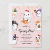 Spooky One Ghost Halloween Girl 1e verjaardagsfees Kaart (Voorkant)