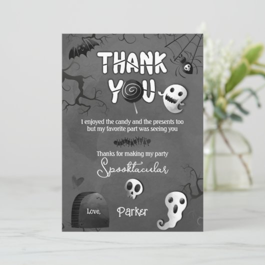 Spooky One Ghost Halloween Thank You Cards Kaart (Staand voorkant)