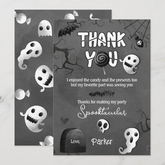 Spooky One Ghost Halloween Thank You Cards Kaart (Voorkant / Achterkant)