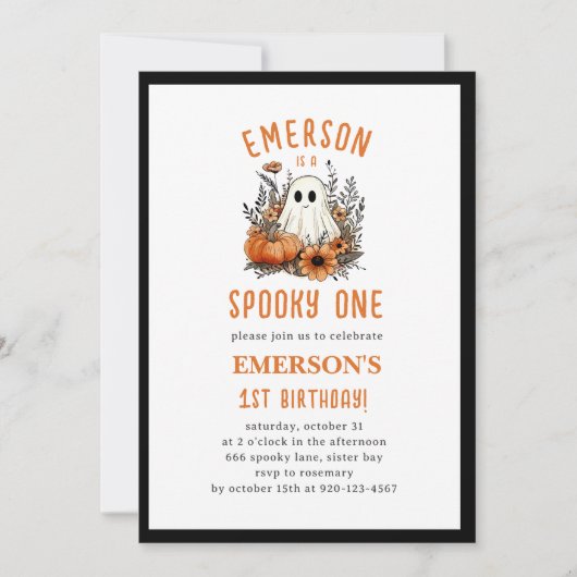 Spooky One Ghost Halloween verjaardagsfeestje Kaart (Voorkant)