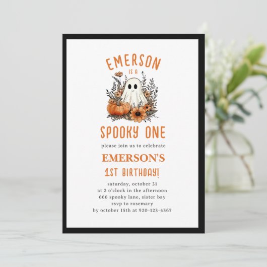 Spooky One Ghost Halloween verjaardagsfeestje Kaart (Staand voorkant)