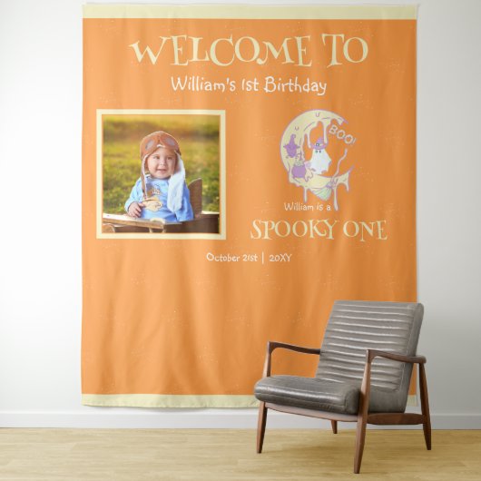 Spooky One Ghost Kinder Boy Halloween 1e Verjaarda Wandkleed (In situ)