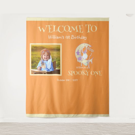 Spooky One Ghost Kinder Boy Halloween 1e Verjaarda Wandkleed (Voorkant)