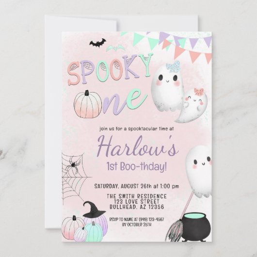 Spooky One Ghost Pastel Halloween 1e Verjaardag Kaart (Voorkant)