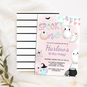 Spooky One Ghost Pastel Halloween 1e Verjaardag Kaart