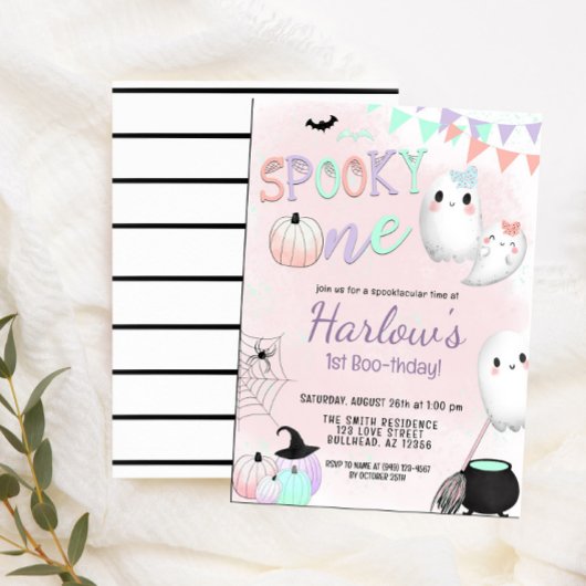 Spooky One Ghost Pastel Halloween 1e Verjaardag Kaart