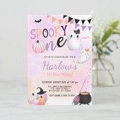 Spooky One Ghost Pastel Paarse Halloween Verjaarda Kaart (Staand voorkant)
