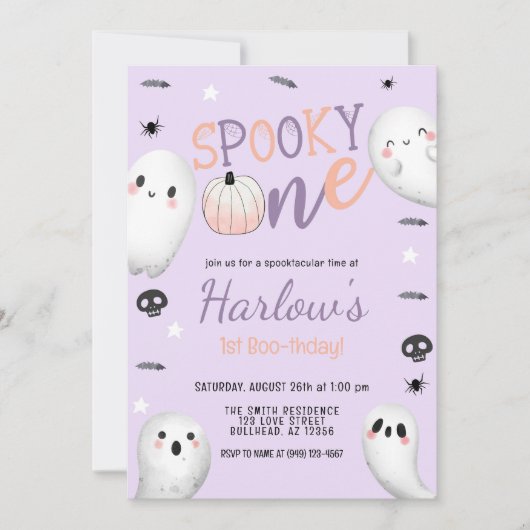 Spooky One Ghost Pastel Paarse Halloween Verjaarda Kaart (Voorkant)