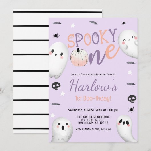 Spooky One Ghost Pastel Paarse Halloween Verjaarda Kaart (Voorkant / Achterkant)