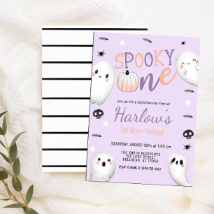 Spooky One Ghost Pastel Paarse Halloween Verjaarda Kaart