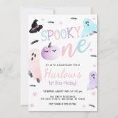 Spooky One Ghost Pastel Roze Halloween Verjaardag Kaart (Voorkant)