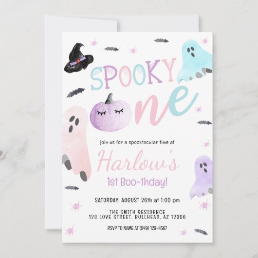 Spooky One Ghost Pastel Roze Halloween Verjaardag Kaart (Voorkant)