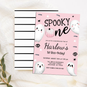 Spooky One Ghost Pastel Roze Halloween Verjaardag Kaart