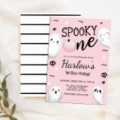 Spooky One Ghost Pastel Roze Halloween Verjaardag Kaart