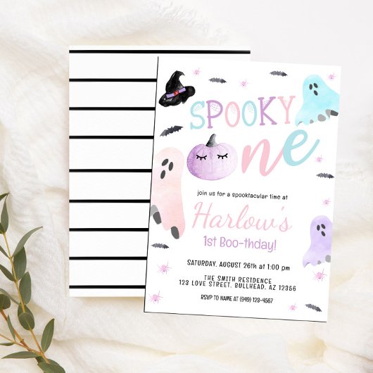 Spooky One Ghost Pastel Roze Halloween Verjaardag Kaart