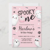 Spooky One Ghost Pastel Roze Halloween Verjaardag Kaart (Voorkant)