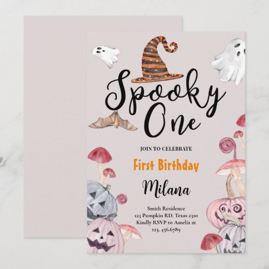 Spooky One Ghost Pumpkin Halloween Birthday Kaart (Voorkant / Achterkant)