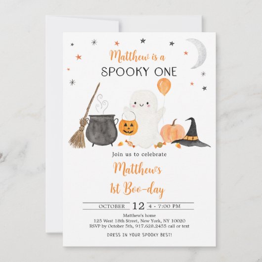 Spooky One Ghost Pumpkin Halloween First Birthday Kaart (Voorkant)