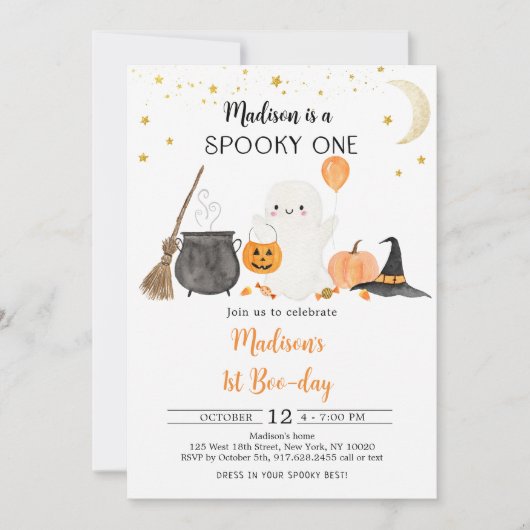 Spooky One Ghost Pumpkin Halloween First Birthday Kaart (Voorkant)