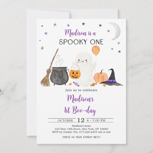 Spooky One Ghost Pumpkin Halloween First Birthday Kaart (Voorkant)